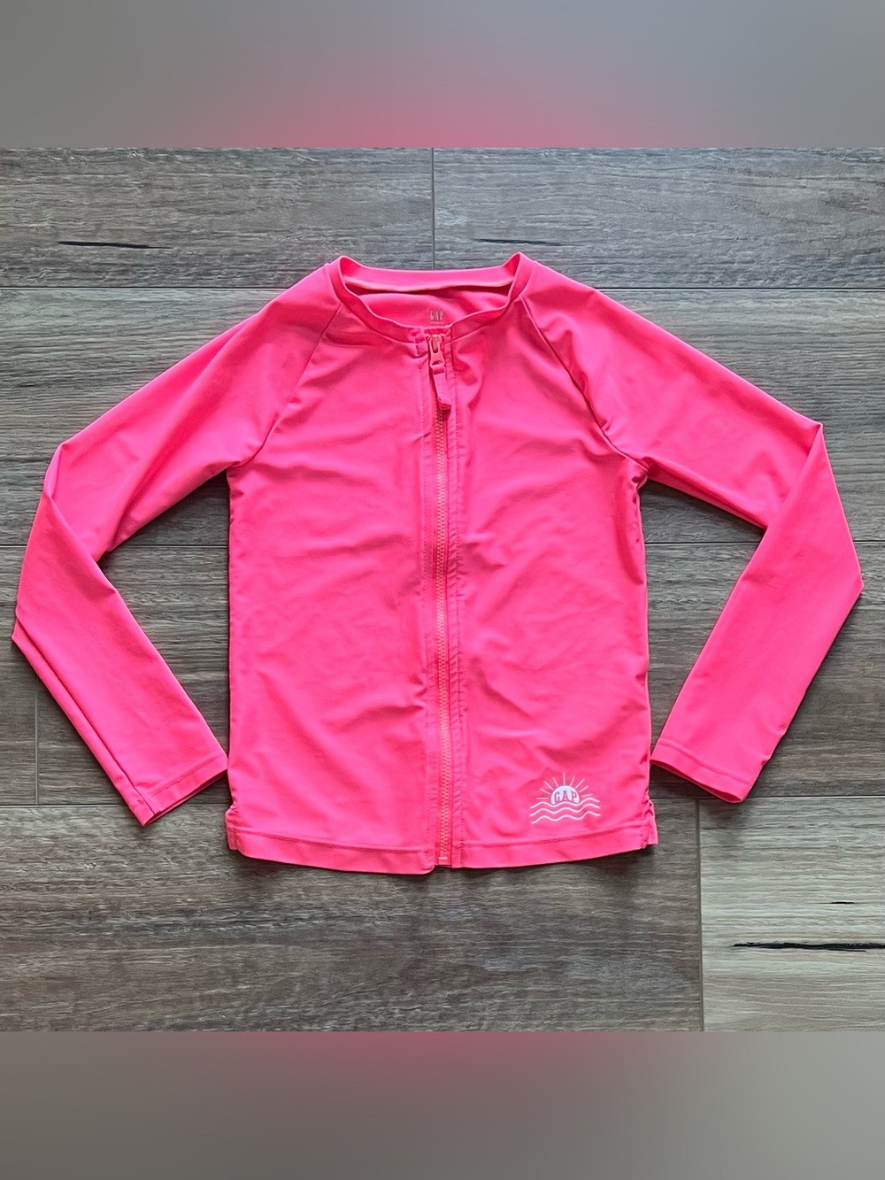 GAP Kids Hot Pink Zip-Front Rash Guard, long sleeve swim top